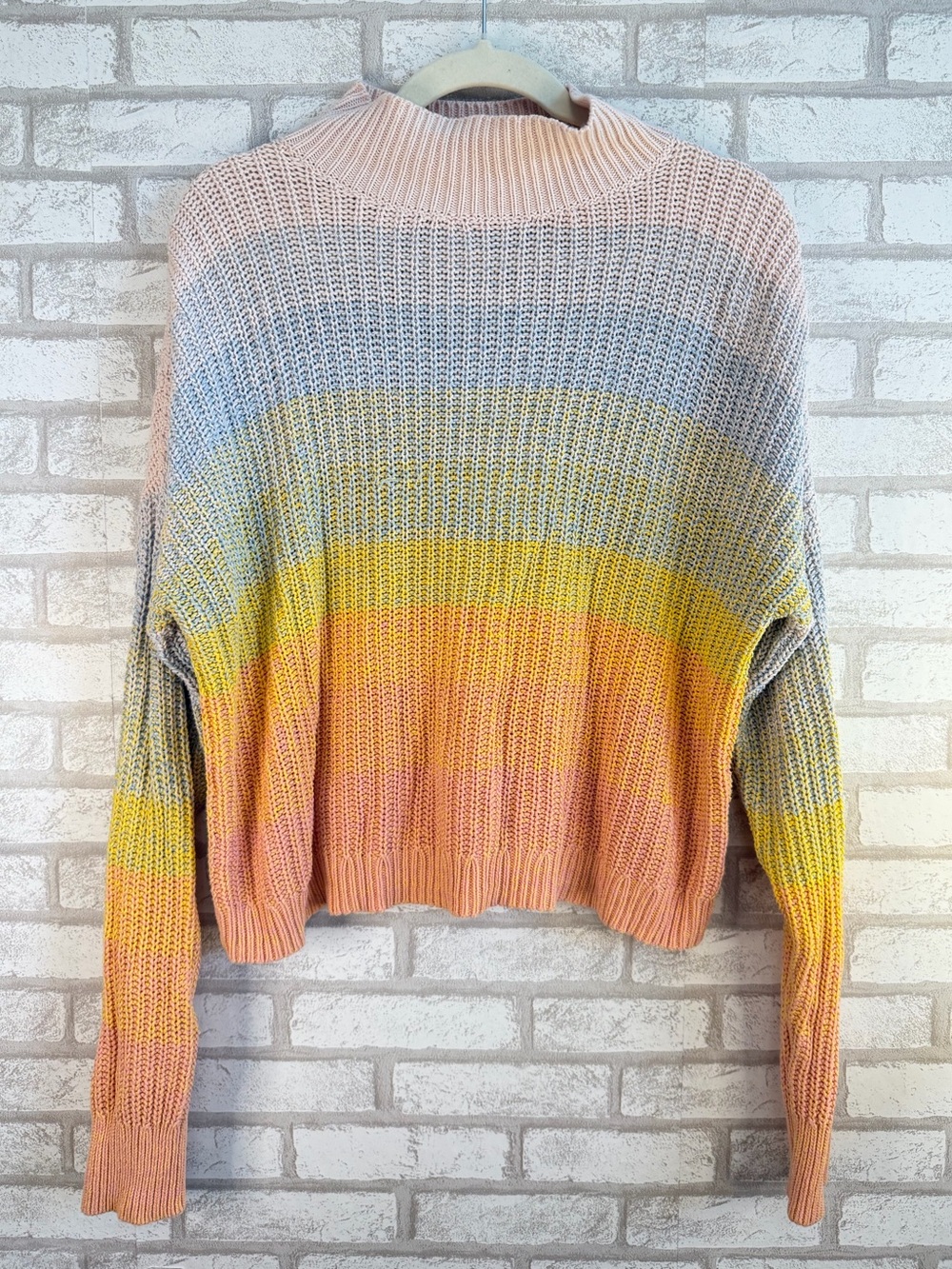 LC Lauren Conrad Pastel Stripe Mock Neck Sweater in Peach, Yellow & Blue